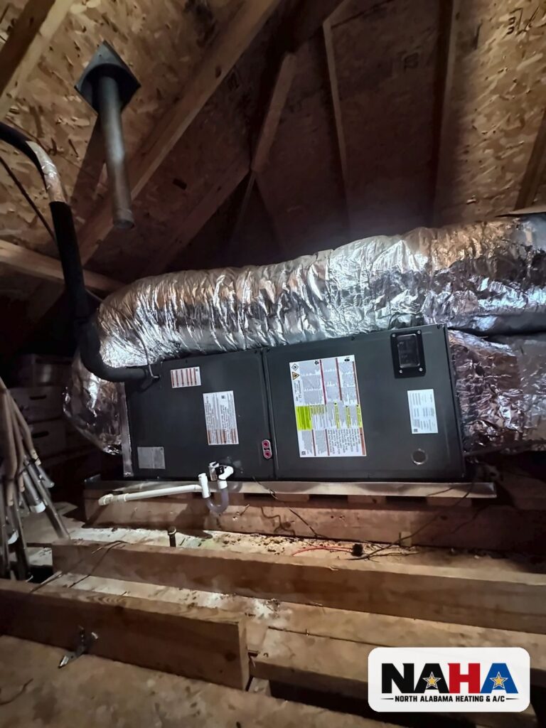 Horizontal HVAC unit installed in an attic