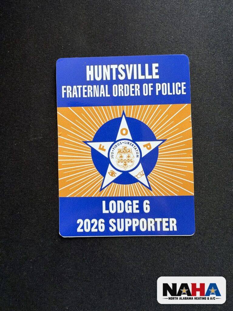 Huntsville Fraternal Order of Police Lodge 6 2026 Supporter sticker, North Alabama Heating & A/C