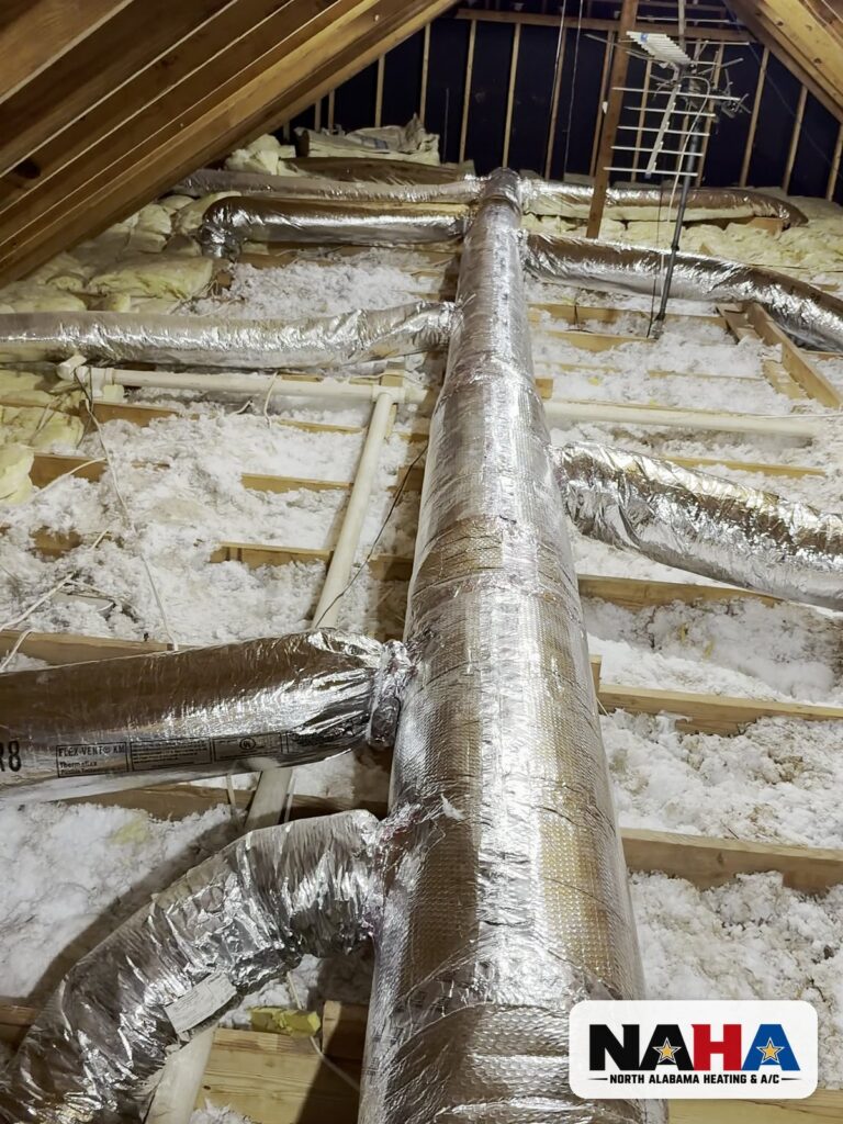 New insulated trunk line with branch runs in an attic